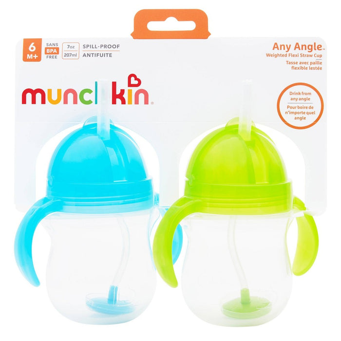 Munchkin Any Angle Click Lock Weighted 2pk Straw Trainer Cup - 7oz - Blue/Green