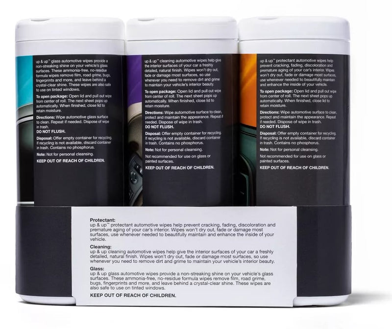 3 PACK - Interior Cleaner Auto Wipes Glass + Cleaning - up & up