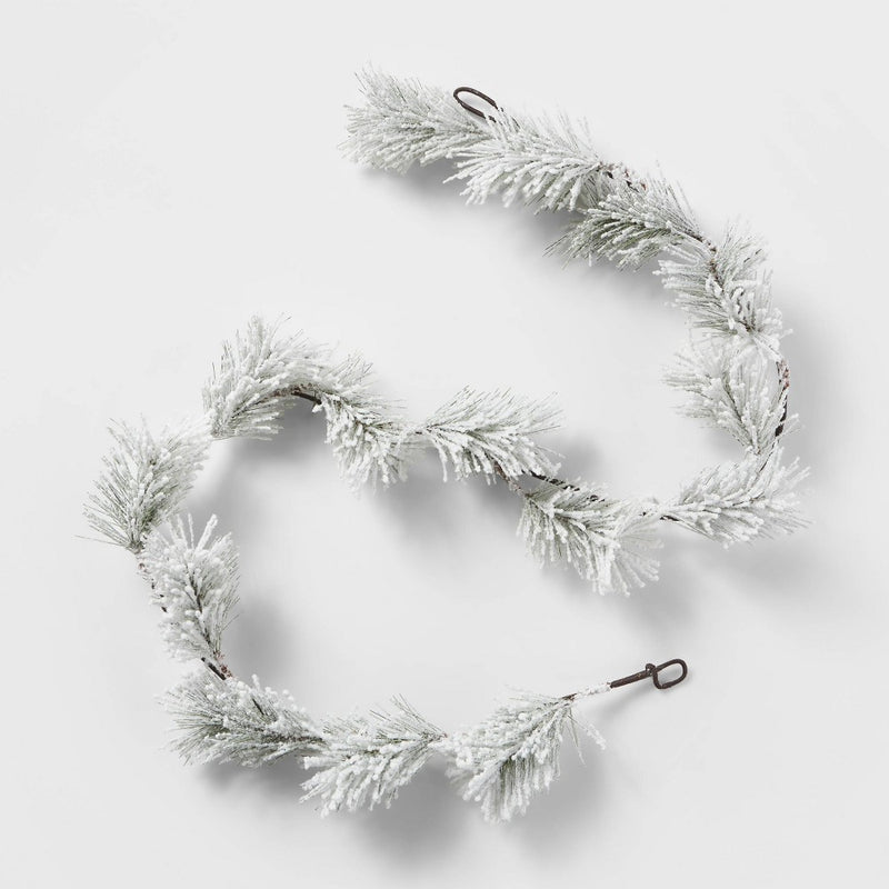 Unlit 5' Flocked Decorative Greenery Garland White & Green - Wondershop