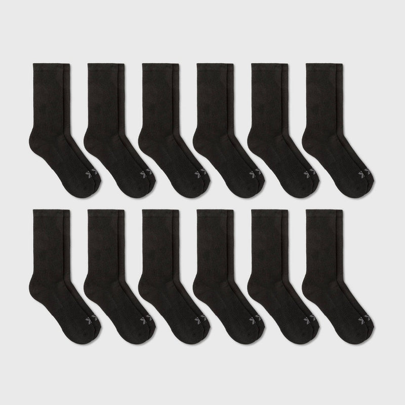 Men's Crew Cushion Athletic Socks 12pk - All in Motion Black 6-12