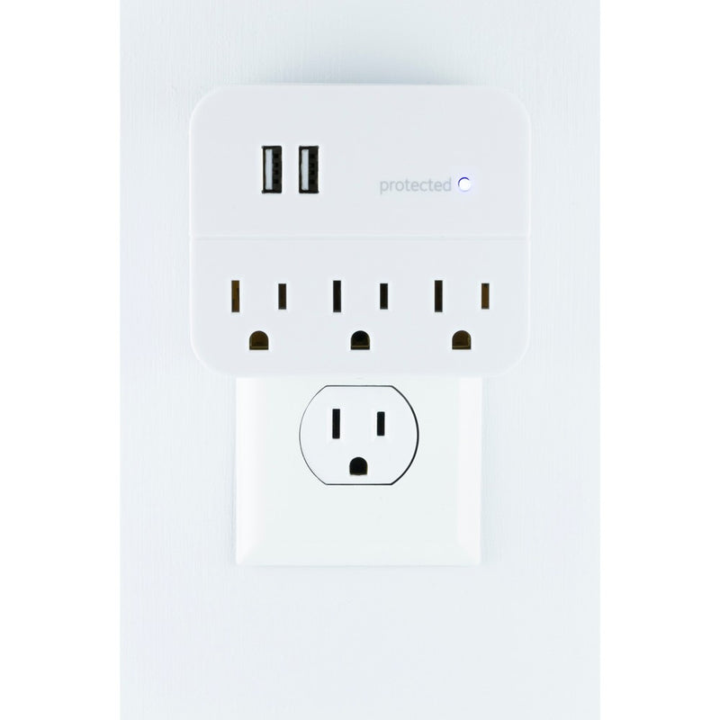 General Electric 3 Outlet 2 USB Port Surge Protector Tap 560 White