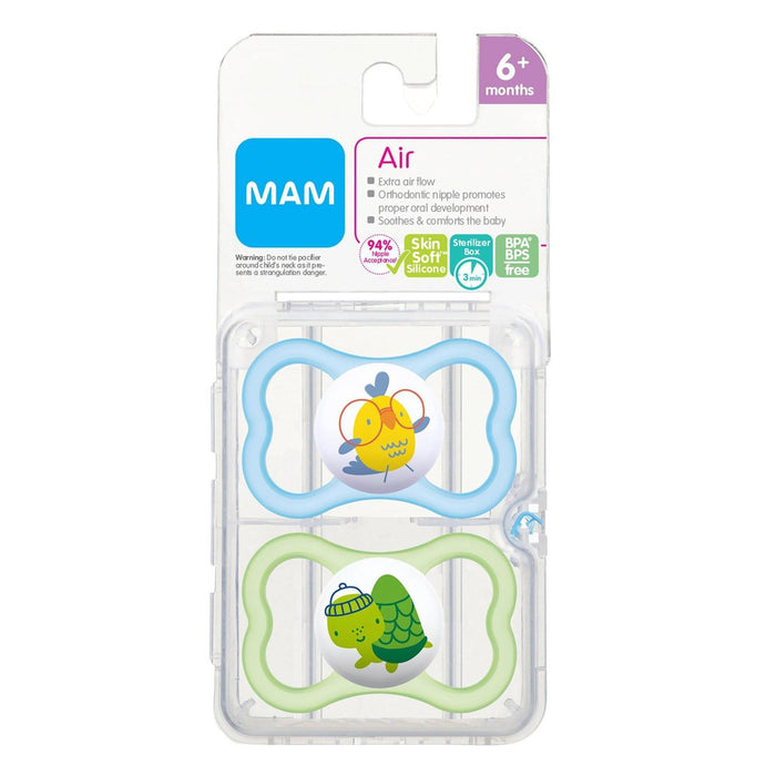 MAM Air Pacifier 6+ Months - Green/Blue 2pk