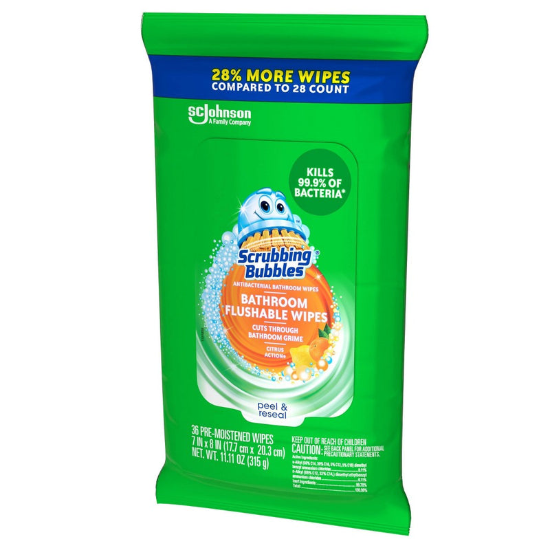 Scrubbing Bubbles Antibacterial Bathroom Flushable Wipes Citrus Action - 36ct