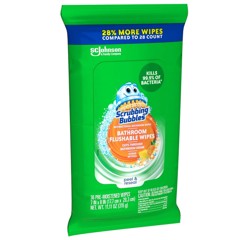 Scrubbing Bubbles Antibacterial Bathroom Flushable Wipes Citrus Action - 36ct