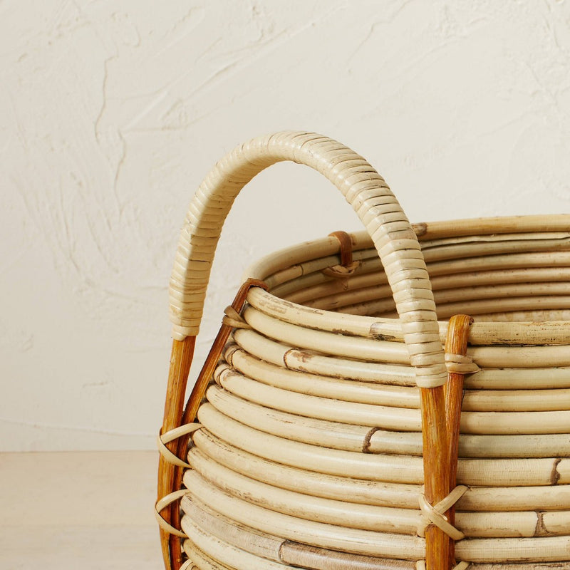 10" x 10.5" Round Rattan Basket with Handle Natural - Opalhouse designed with Jungalow