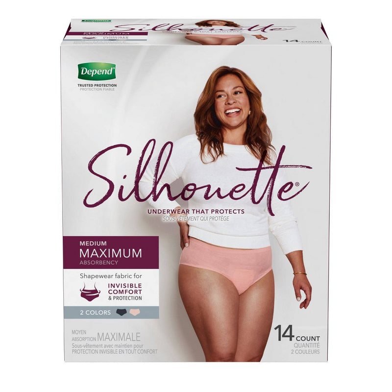Depend Silhouette Incontinence Fragrance Free Underwear for Women - Maximum Absorbency - Medium - Pink & Black - 14ct