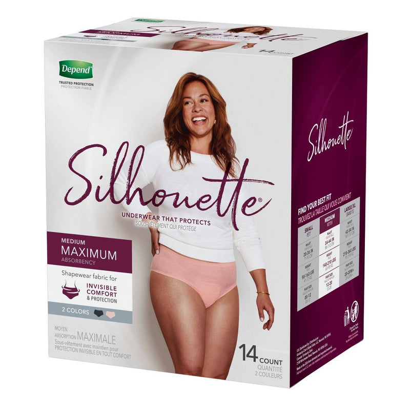 Depend Silhouette Incontinence Fragrance Free Underwear for Women - Maximum Absorbency - Medium - Pink & Black - 14ct