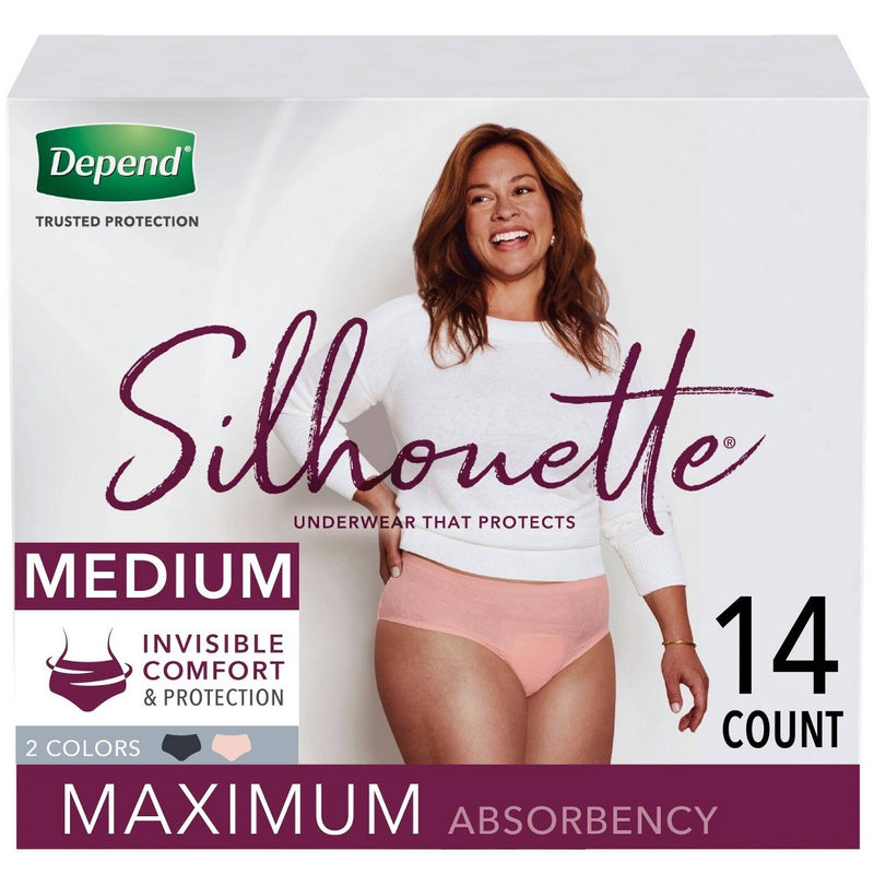 Depend Silhouette Incontinence Fragrance Free Underwear for Women - Maximum Absorbency - Medium - Pink & Black - 14ct