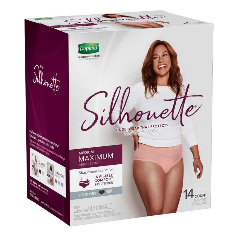 Depend Silhouette Incontinence Fragrance Free Underwear for Women - Maximum Absorbency - Medium - Pink & Black - 14ct