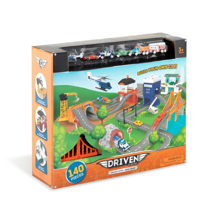 DRIVEN - Truck Playset with Fire Station - Build-A-City - 140pc