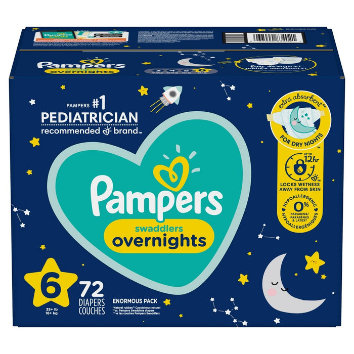 Pampers Swaddlers overnights Diapers Enormous Pack  Size 6 - 72ct