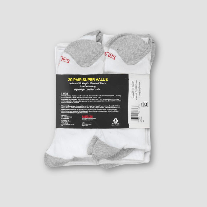 Hanes Men's Crew Super Value Socks 20pk - White/Gray 6-12