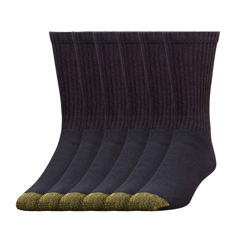 GOLDTOE Men's 656S Crew Athletic Socks, Multipairs, Black (6-Pairs), Large
