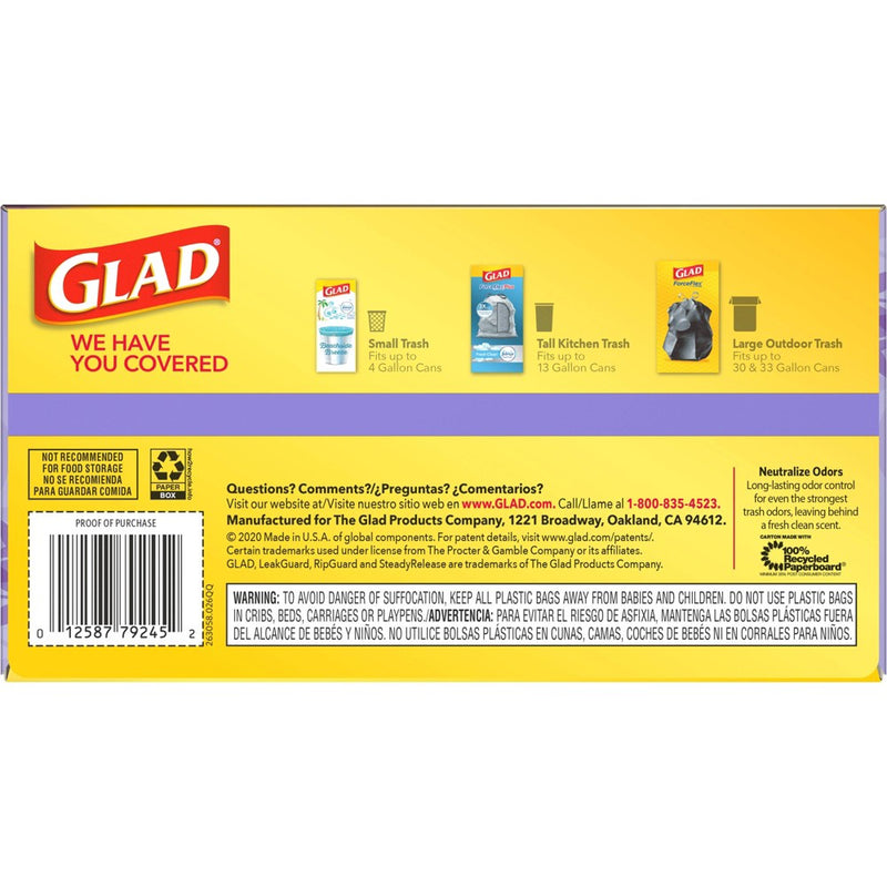 Glad ForceFlex + Tall Kitchen Drawstring White Trash Bags - Mediterranean Lavender Scent with Febreze Freshness - 13 Gallon - 50ct