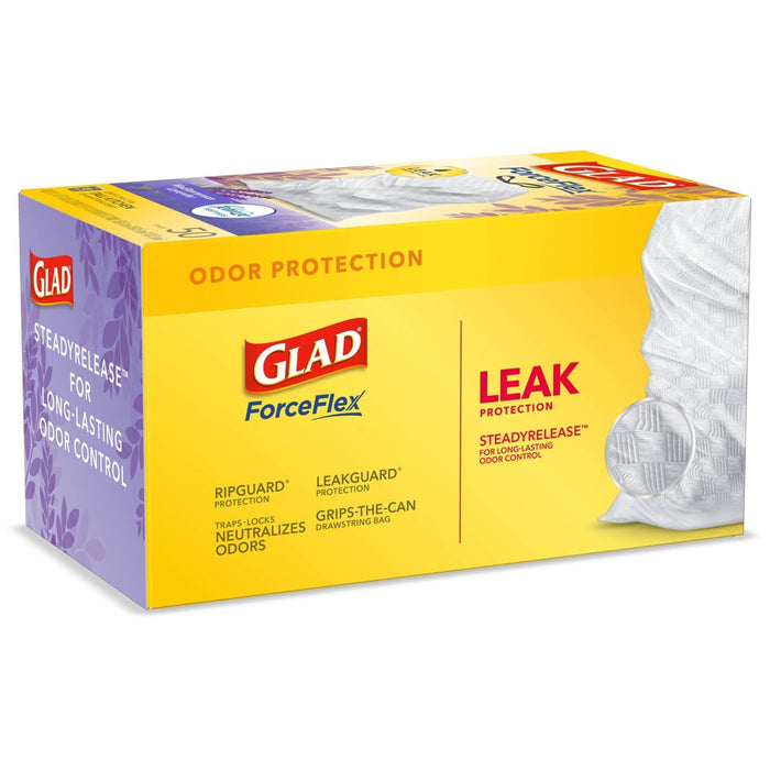 Glad ForceFlex + Tall Kitchen Drawstring White Trash Bags - Mediterranean Lavender Scent with Febreze Freshness - 13 Gallon - 50ct