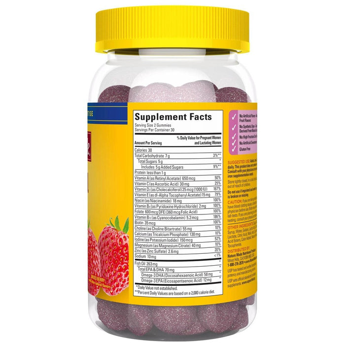 Nature Made Prenatal Gummies with DHA and 100% Daily Value of Folic Acid - Mixed Berry - 60ct