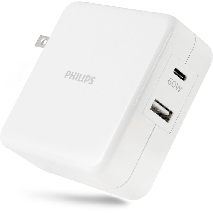 Philips AC Laptop Charger Dual Port USB/USB C 67.5W, 6' C-C Cable