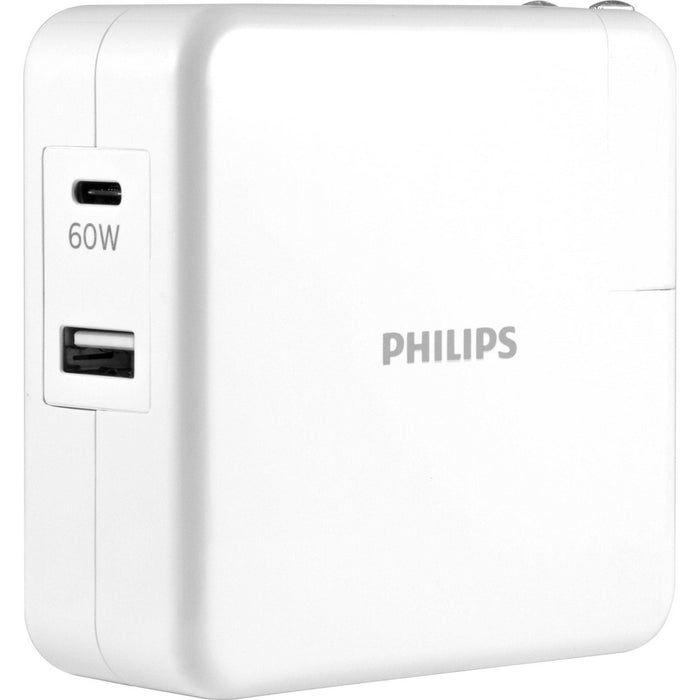 Philips AC Laptop Charger Dual Port USB/USB C 67.5W, 6' C-C Cable