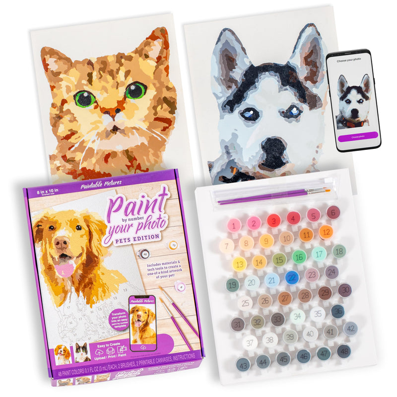 Paintable Pictures | Paint Your Photo By Number: Pets Edition | Customizable Kit | Printable Canvas | Custom Paint By Number Technology