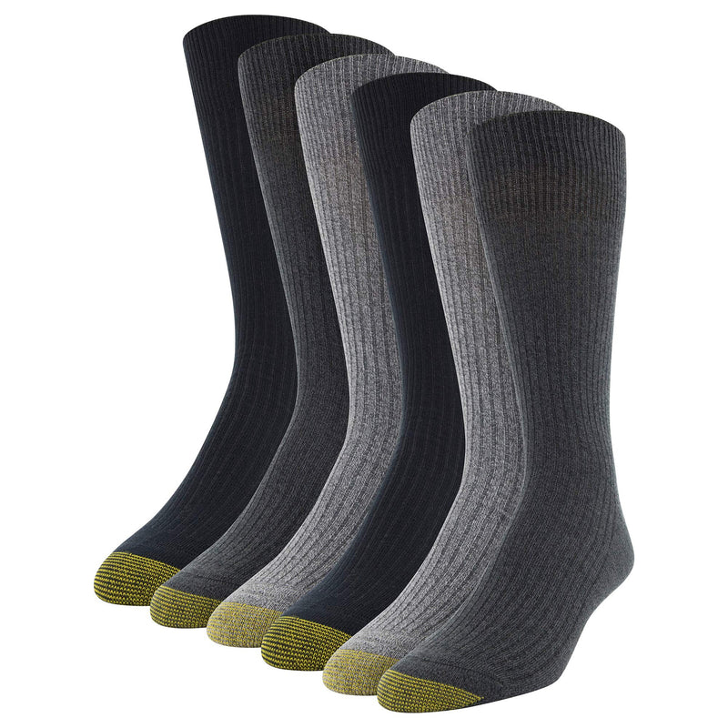 GOLDTOE Men's Stanton Crew Socks, Multipairs, Charcoal/Grey (6-Pairs), Large