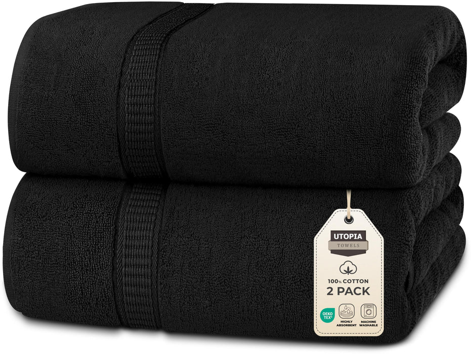Utopia Towels - Luxurious Jumbo Bath Sheet 2 Piece - 600 GSM (35X70 Inches) 100% Ring Spun Cotton - Highly Absorbent And Quick Dry Extra Large Bath Towel - Super Soft Hotel Quality Towel (Black)