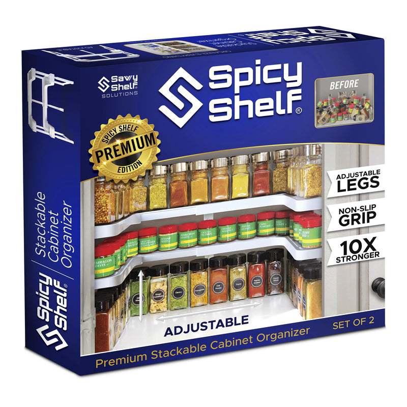 Spicy Shelf 3.0 - Expandable 2 Tiered Spice Rack Organizer For Cabinet & Pantry - Kitchen Seasoning Organizer - Cabinet Spice Racks For Inside Cabinets (Spicy Shelf Premium) - Home Organization