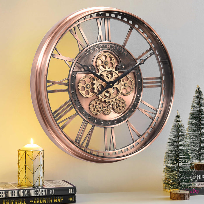 CLXEAST 21 Inch Large Roman Numeral Wall Clock With Moving Gears,Farmhouse Copper Rose Gold/Copper Metal Wall Clocks For Living Room Decor,House Warming Gifts New Home (LOCAL PICKUP ONLY)