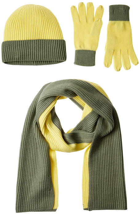 Amazon Essentials Unisex Adults' Knit Hat, Scarf And Gloves Set, Pack Of 3, Light Military Green/Light Yellow, One Size
