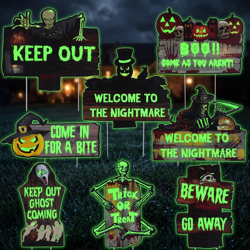 8 Pcs Halloween Decorations Outdoor Tombstone Yard Sign With Stakes - Glow In The Dark Graveyard Tombstones, Pumpkin Ghost Props For Family Home Front Yard Lawn Garden Party Decor