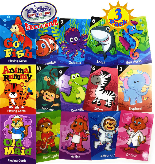 Jumbo Classic Playing Card Games Set -Featuring Go Fish, Old Maid & Animal Rummy