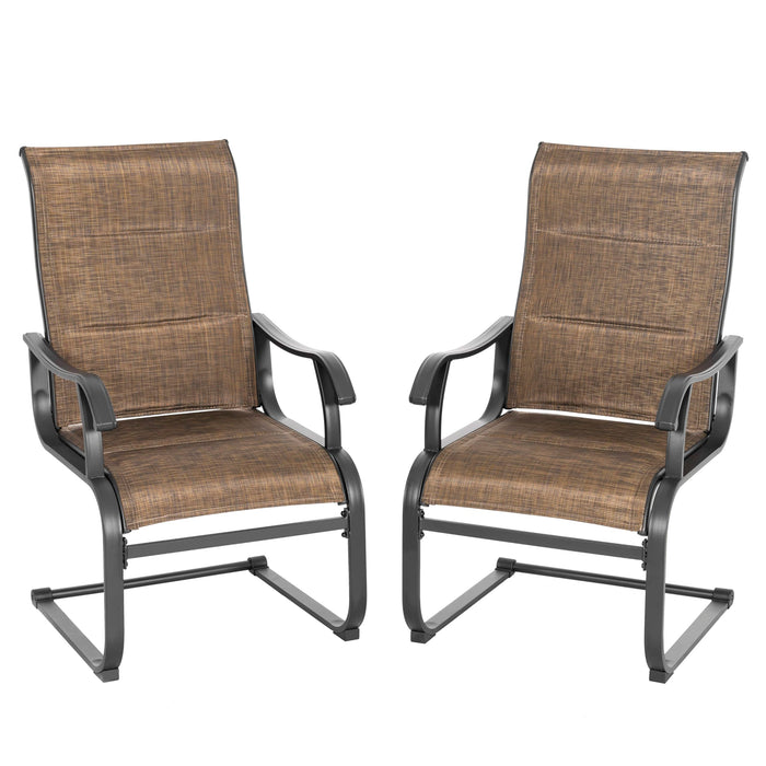 NUU GARDEN Patio Dining Chairs Set Of 2, All Weather Outdoor Padded Textilene Patio Chairs, Breathable Spring Motion Textile High Back Outdoor Dining Chairs For Backyard, Lawn, Deck, Brown (LOCAL PICKUP ONLY)