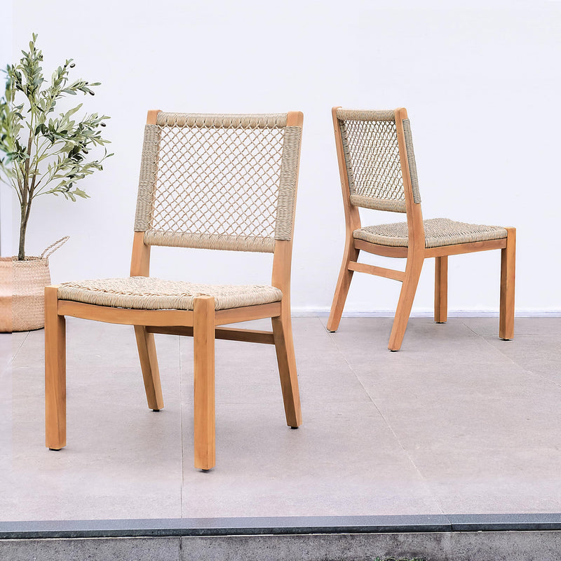 Cambridge Casual Carmel Teak Wood 2-Piece Outdoor Dining Chair With Honey Twist Wicker (LOCAL PICKUP ONLY)