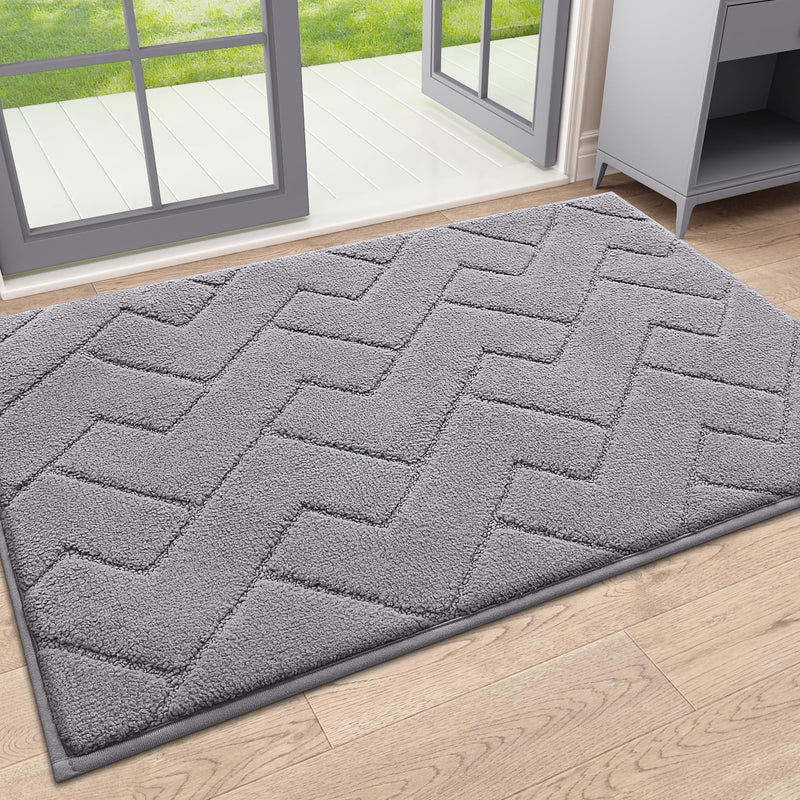 OLANLY Indoor Door Mat, 24X16, Dirt Resistant And Absorbent, Sturdy Non-Slip Rubber Backing, Easy To Clean, Washable Entry Mat, Ideal Low-Profile Mat For Front Back Door And Entryway, Medium Gray