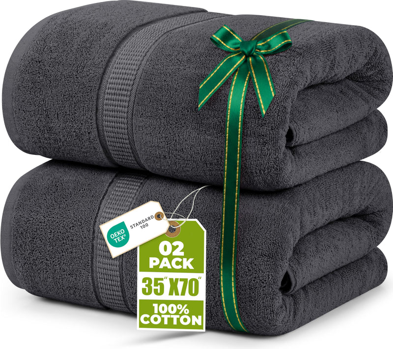 Utopia Towels Luxurious Jumbo Bath Sheet 2 Piece, 600 GSM, 35 By 70 Inches, 100% Ring Spun Cotton, Highly Absorbent And Quick Dry Extra Large Bath Towel, Super Soft Towel, Grey