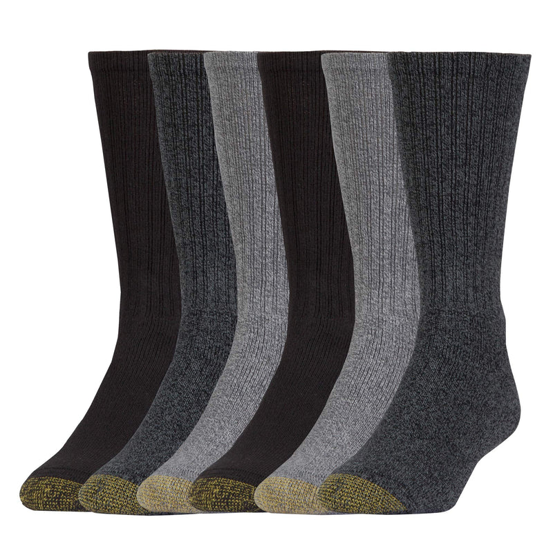 GOLDTOE Men's Harrington Crew Socks, Multipairs, Charcoal/Light (6-Pairs), Large