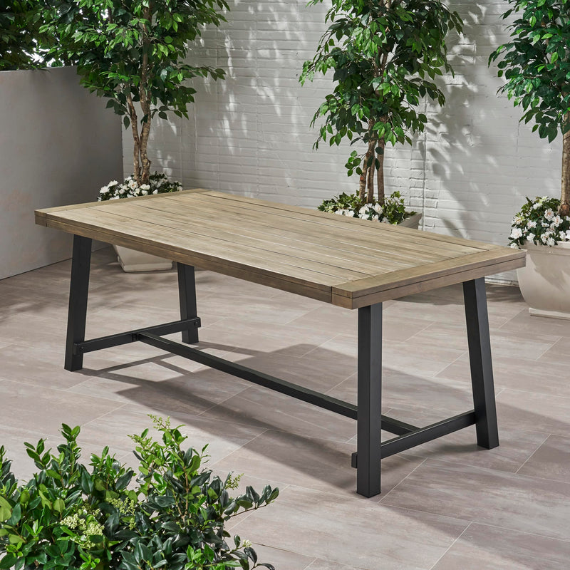 Merax 79" Rectangular Outdoor Dining Table Acacia Wood Tabletop And Black Metal Leg, Modern Industrial Style Patio Dining Table (LOCAL PICKUP ONLY)