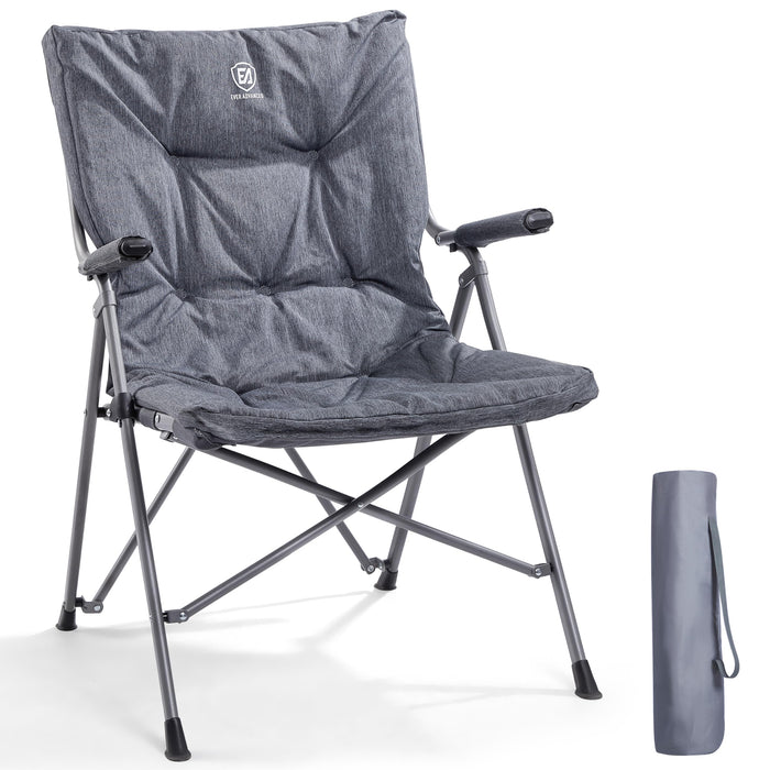 EVER ADVANCED Folding Camping Chair For Adults, Padded Lawn Chairs With Hard Armrests, Portable Collapsible Chair For Outdoor, Patio, Home, Grey (LOCAL PICKUP ONLY)