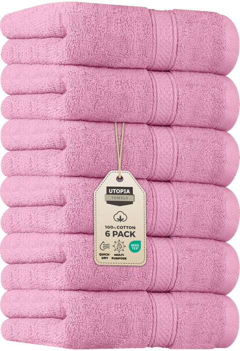 Utopia Towels 6 Pack Premium Hand Towels Set, 16 By 28 Inches, 100% Ring Spun Cotton, Ultra Soft And Highly Absorbent 600GSM Towels For Bathroom, Gym, Shower, Hotel, And Spa, Pink