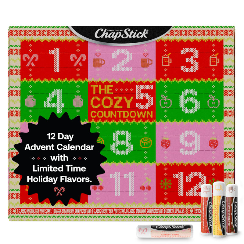 Chapstick Advent Calendar 2025 – Cozy Countdown To Christmas, Variety 12-Pack Lip Balm Gift Set, Holiday Gifts For Women, Men, Teens, Coworkers, Grandpa & Grandma, 0.15 Oz Each