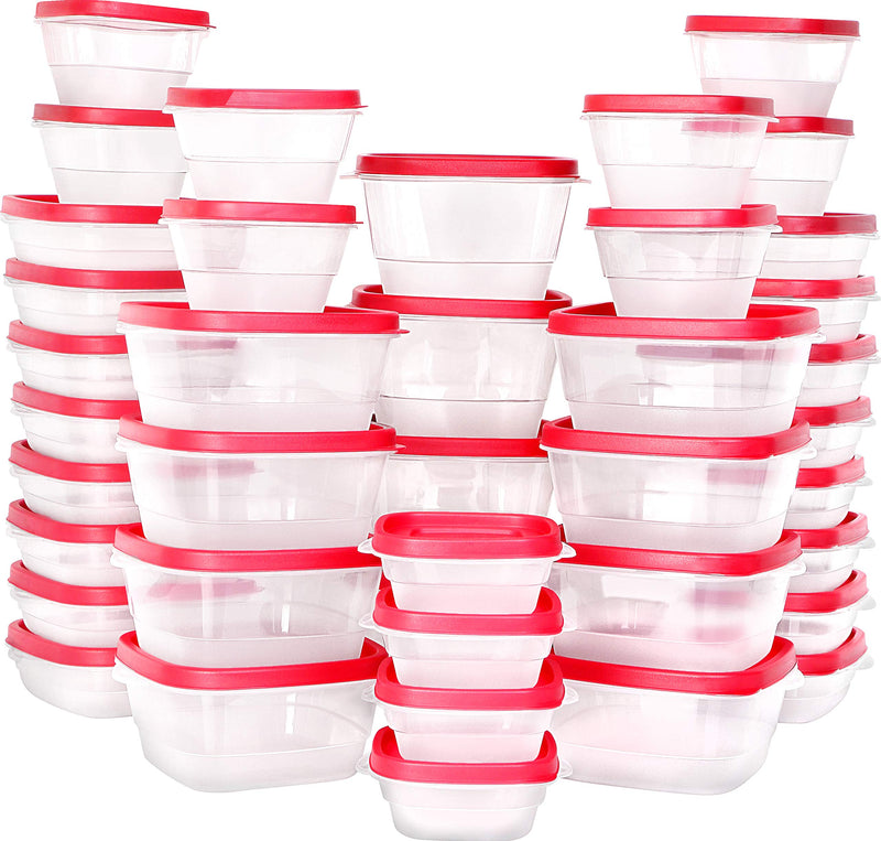 Utopia Kitchen 80 Piece Container Set (40 Containers + 40 Lids) Square Food Container - Red Lid - Snap Lid - Microwave, Dishwasher & Freezer (LOCAL PICKUP ONLY)