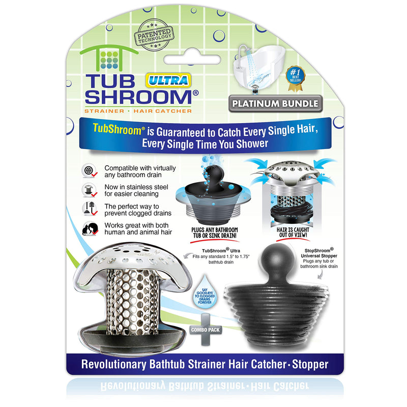 Tubshroom Ultra Revolutionary Bath Tub Drain Protector Hair Catcher/Strainer/Snare, Stainless Steel, Stainless Combo
