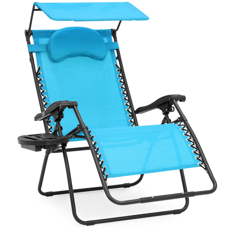 Best Choice Products Oversized Steel Mesh Zero Gravity Reclining Lounge Patio Chair W/Folding Canopy Shade And Cup Holder, Aqua (LOCAL PICKUP ONLY)