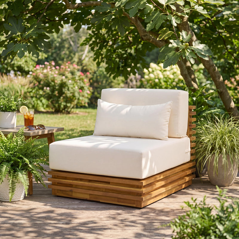 Merax Oversized Outdoor Club Chair With Acacia Wood Frame, Natural Finish & Beige Cushions, Patio Lounge Chair For Garden, Deck & Poolside (LOCAL PICKUP ONLY)