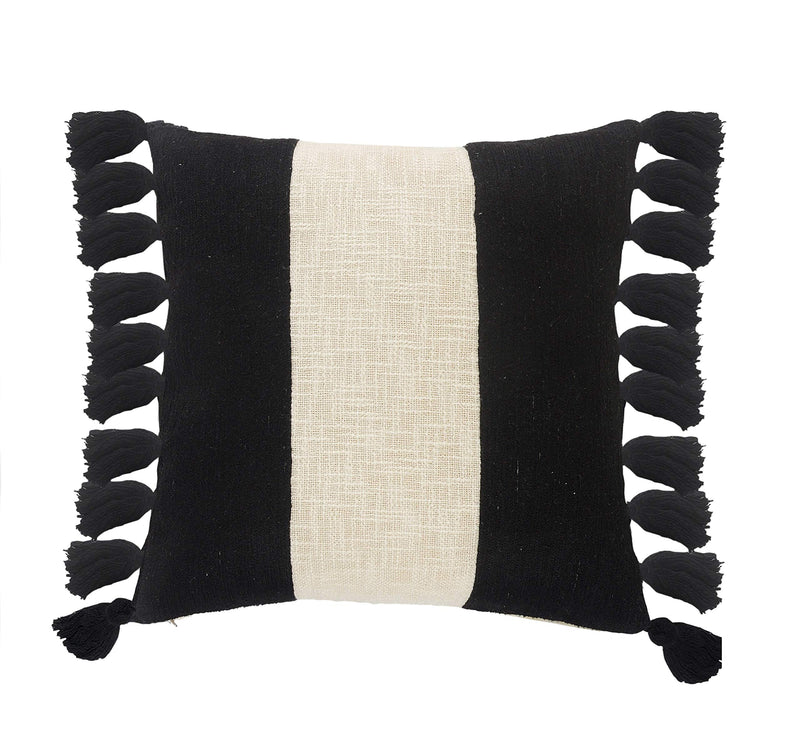 LR Home Tri-Stripe Black And Ivory Fringe Pillow, 20" X 20"