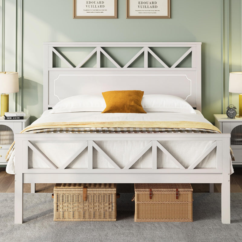 Bedspick Queen Bed Frame, Wooden Bed Frame, Solid Wood Platform Bed Frame With Headboard And Footboard, Heavy-Duty Mattress Foundation/Wood Slats/Easy Assembly/No Box Spring Needed/Noise Free (LOCAL PICKUP ONLY)