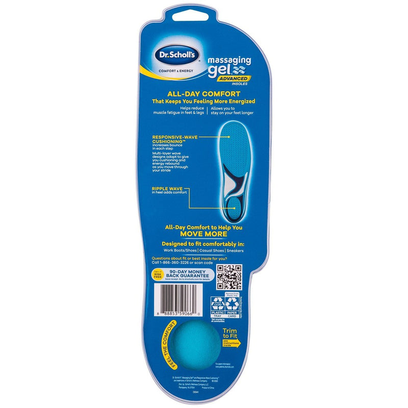 Dr. Scholl's Comfort & Energy Massaging Gel Advanced Insoles- Men Size (8-14)