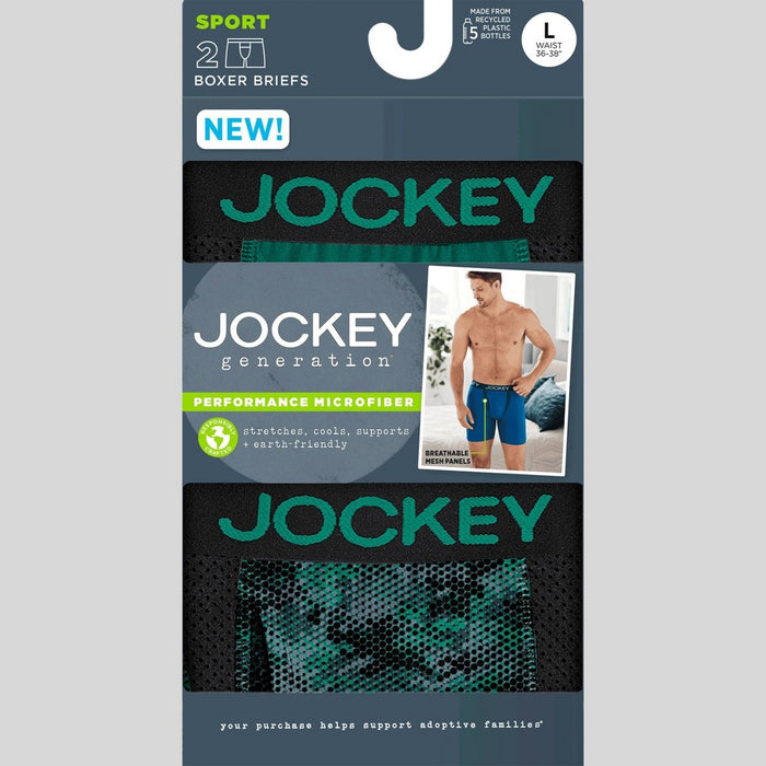 Jockey Generation Men's Performance Microfiber Sport 2pk Boxer Briefs - Black/Green S
