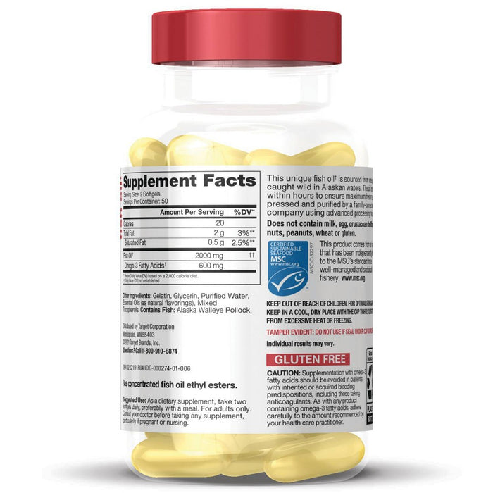 100% Wild Alaskan Fish Oil Supplement Softgels - 100ct - up & up EXP 12/23
