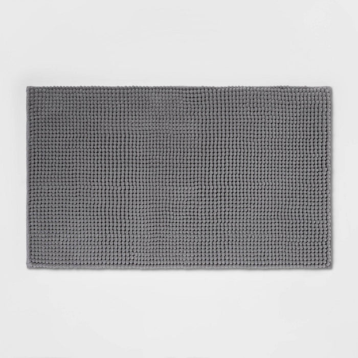 20"x34" Low Chenille Memory Foam Bath Rug Dark Gray - Threshold