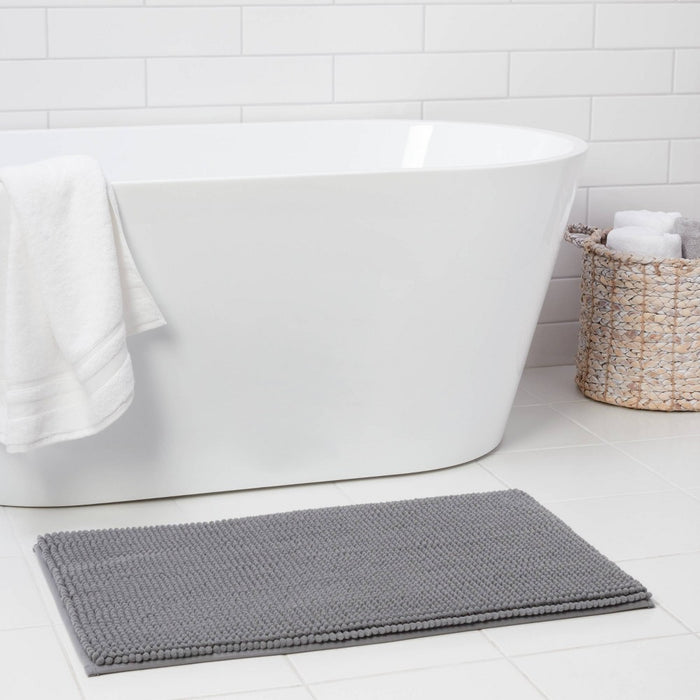 20"x34" Low Chenille Memory Foam Bath Rug Dark Gray - Threshold